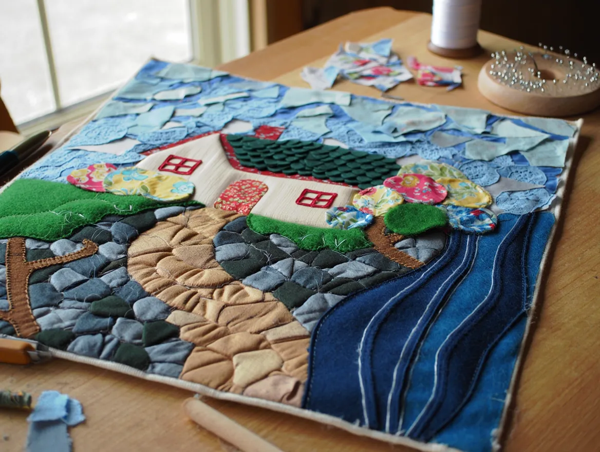 Artisan Fabric Applique featuring layered textile artwork